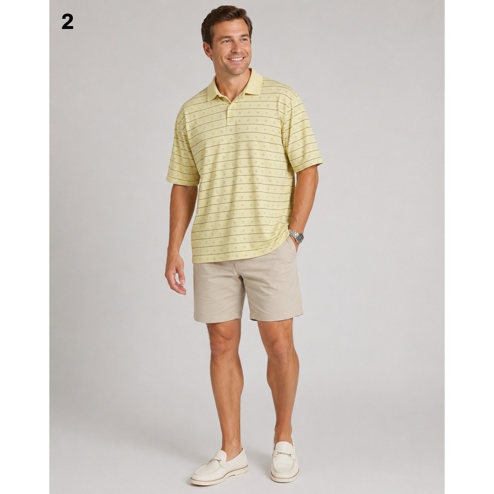 POLO Golf Ralph Lauren Polo Shirt Mens XL Yellow 100% Cotton Geometric Print VTG